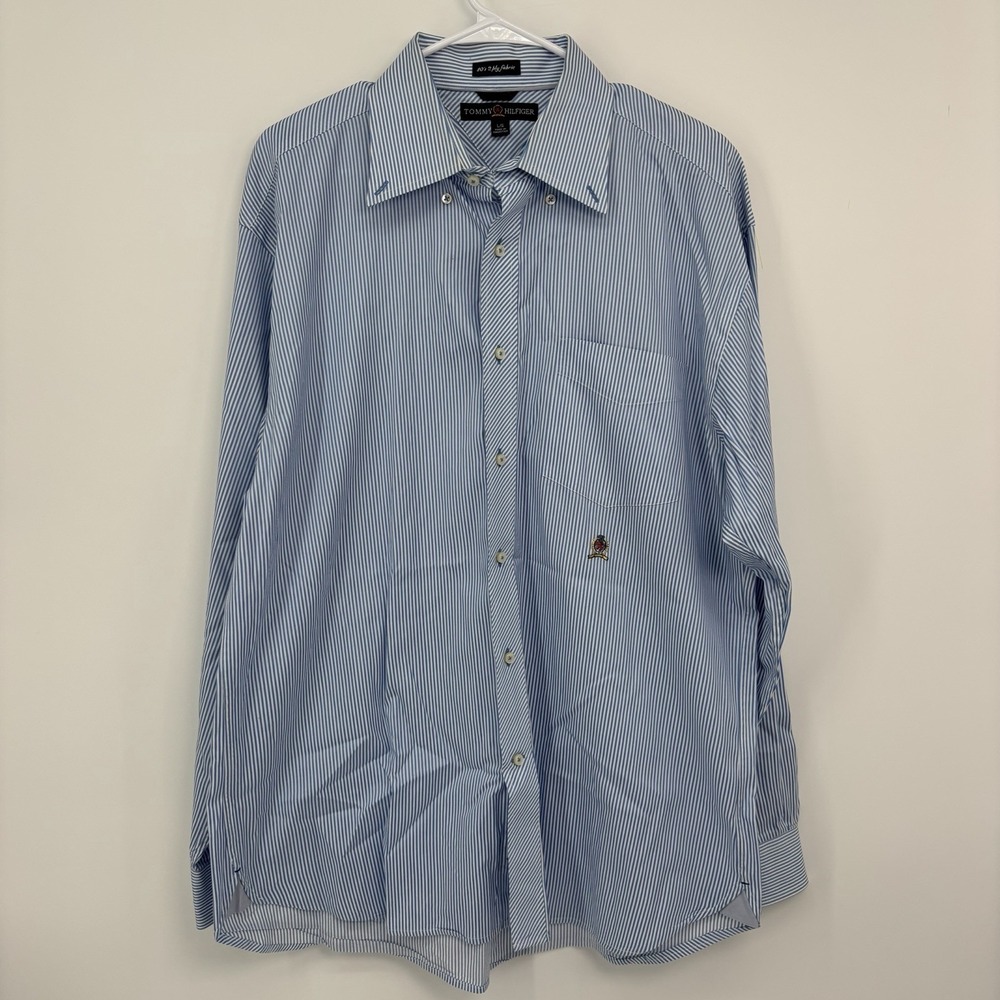 Tommy Hilfiger Blue Striped Long Sleeve Button Front Dress Shirt Men's Large